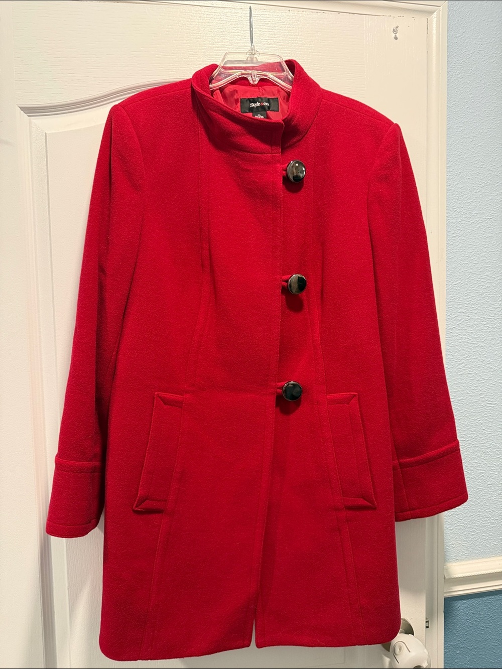 Style & Co. Women's Red Pea Coat with Large Buttons